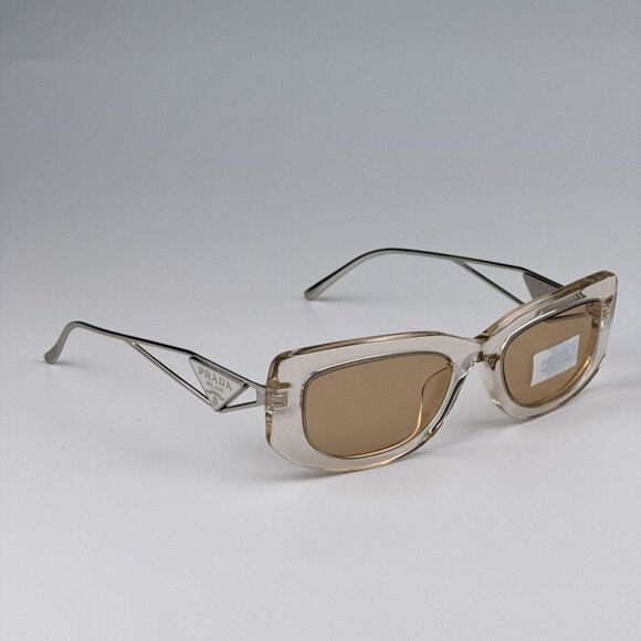 NEW Prada PR14YS 19M4I2 Crystal Beige Light Brown Rectangle Unisex Sunglasses - Picture 8 of 14
